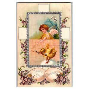 Antique Embossed Easter Postcard Angel Chick German Printed 1909